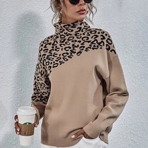 Leopard funnel neck sweater